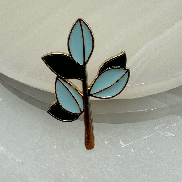 Jewelry - 3/$15 Blue Lily Leaf Stem Floral Enameled Pin Brooch